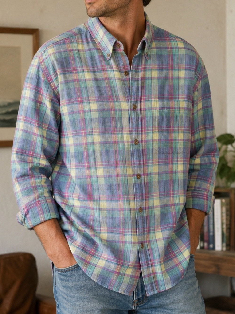 Thornton Bay Men’s XL Shirt Plaid Long Sleeve Cotton Button Down